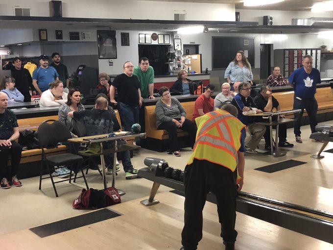 People having fun bowling at Towne Bowl one last time!