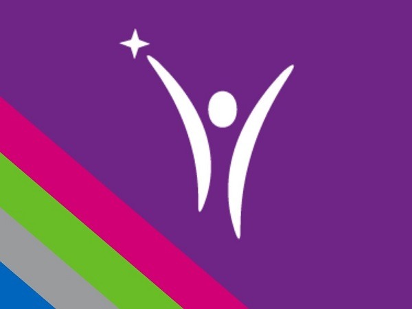 KW Habilitation logo in white on a purple, pink, green, grey and blue background.
