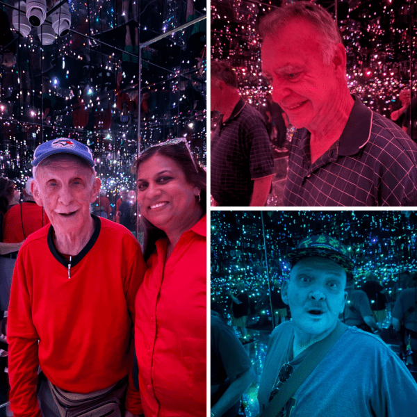 (On the left) Tony and Susan (on the top) Jim (on the bottom right) Mike all in the galaxy exhibit!