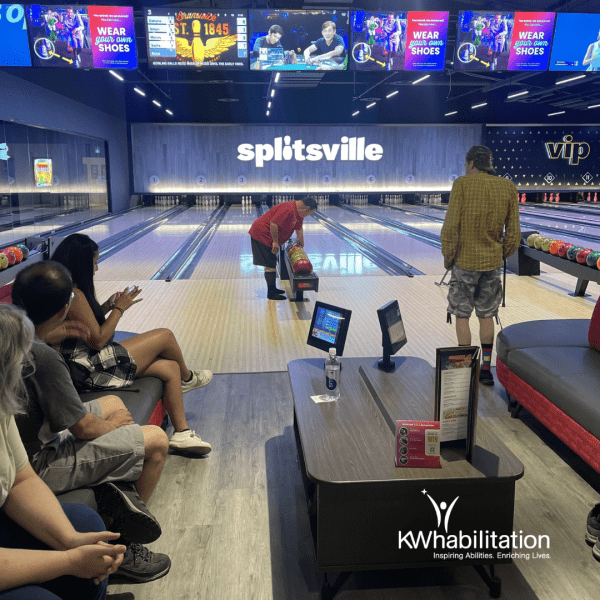 People bowling together at Splitsville in Waterloo.