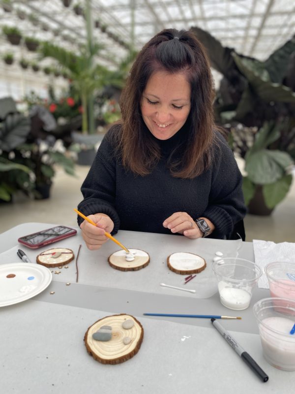 LEG Up! hosting a workshop on wood round and stone ornaments at the Colour Paradise Greenhouse.