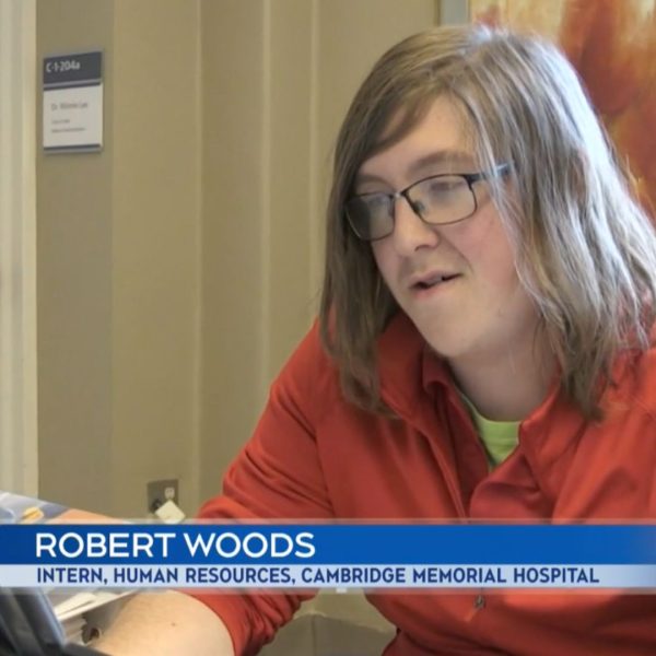 Robert Woods Intern in Human Resources at the Cambridge Memorial Hospital. Photo from CTV News clip.