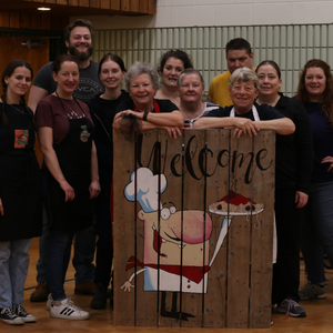 A group photo of the helpers at KW Habilitation's Annual Spaghetti Dinner