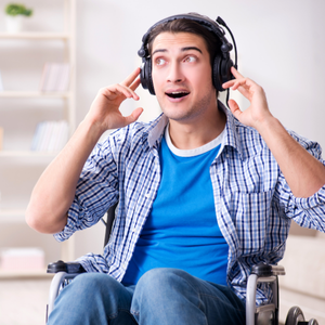 A person listening to music on headphones
