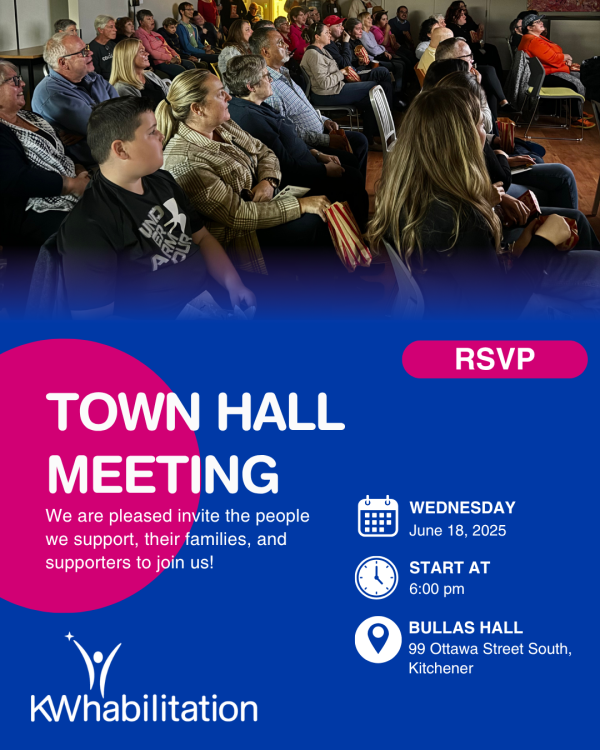 graphic for town hall meeting at KW Habilitation on June 16, 2025 at 6pm