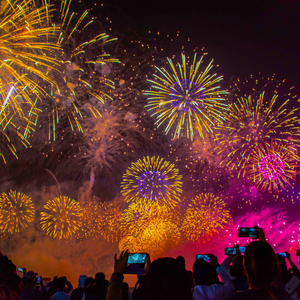 People watching a fireworks show