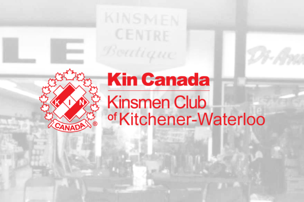 KW Kinsmen logo with a historical photo of the Kinsmen Centre in the background